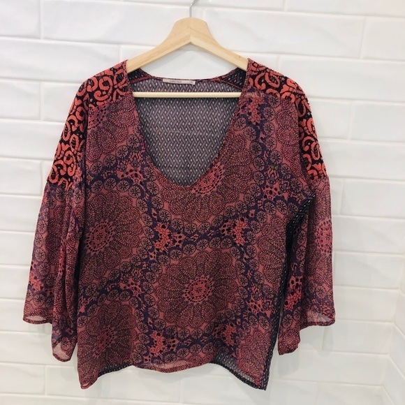 ANTHROPOLOGIE language print silk top - Picture 1 of 6